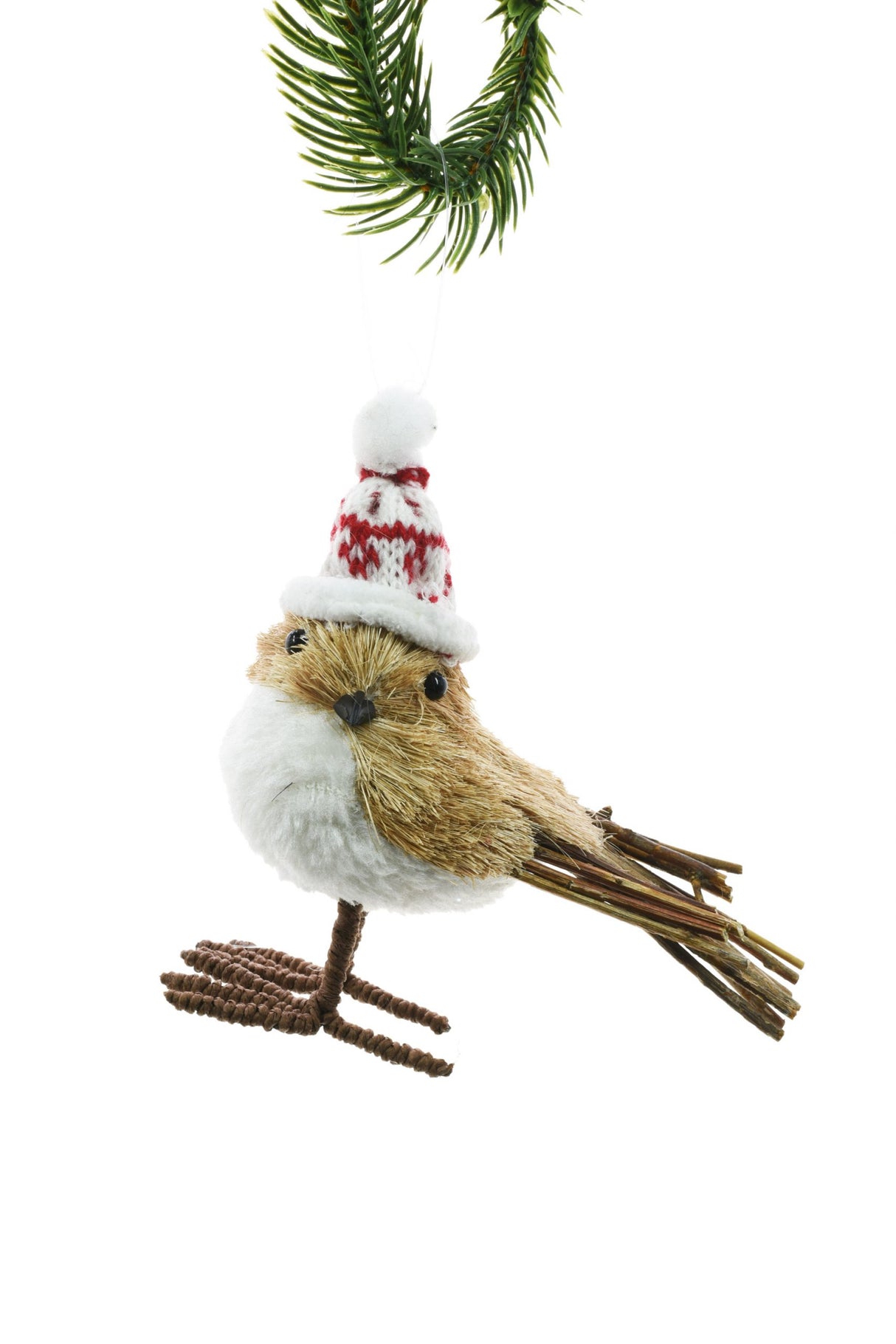 5.5" Brown Straw Bird Figurine with Toque