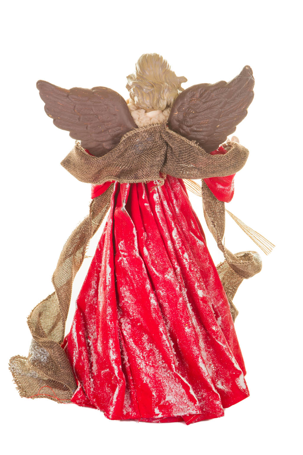 15" Red and Brown Polyester Ornate Warm White LED Angel Tree Topper with Snowflakes
