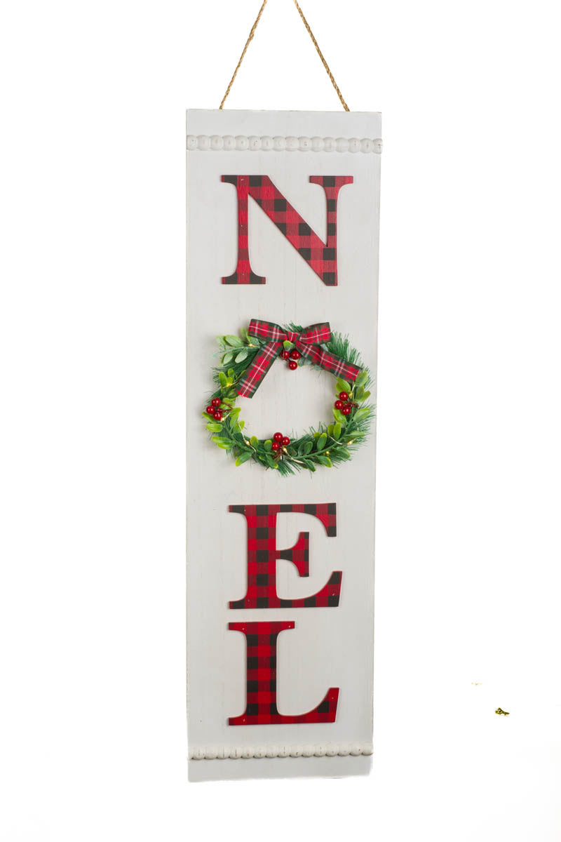 23.675" White Wooden Noel Warm White LED Wall Banner