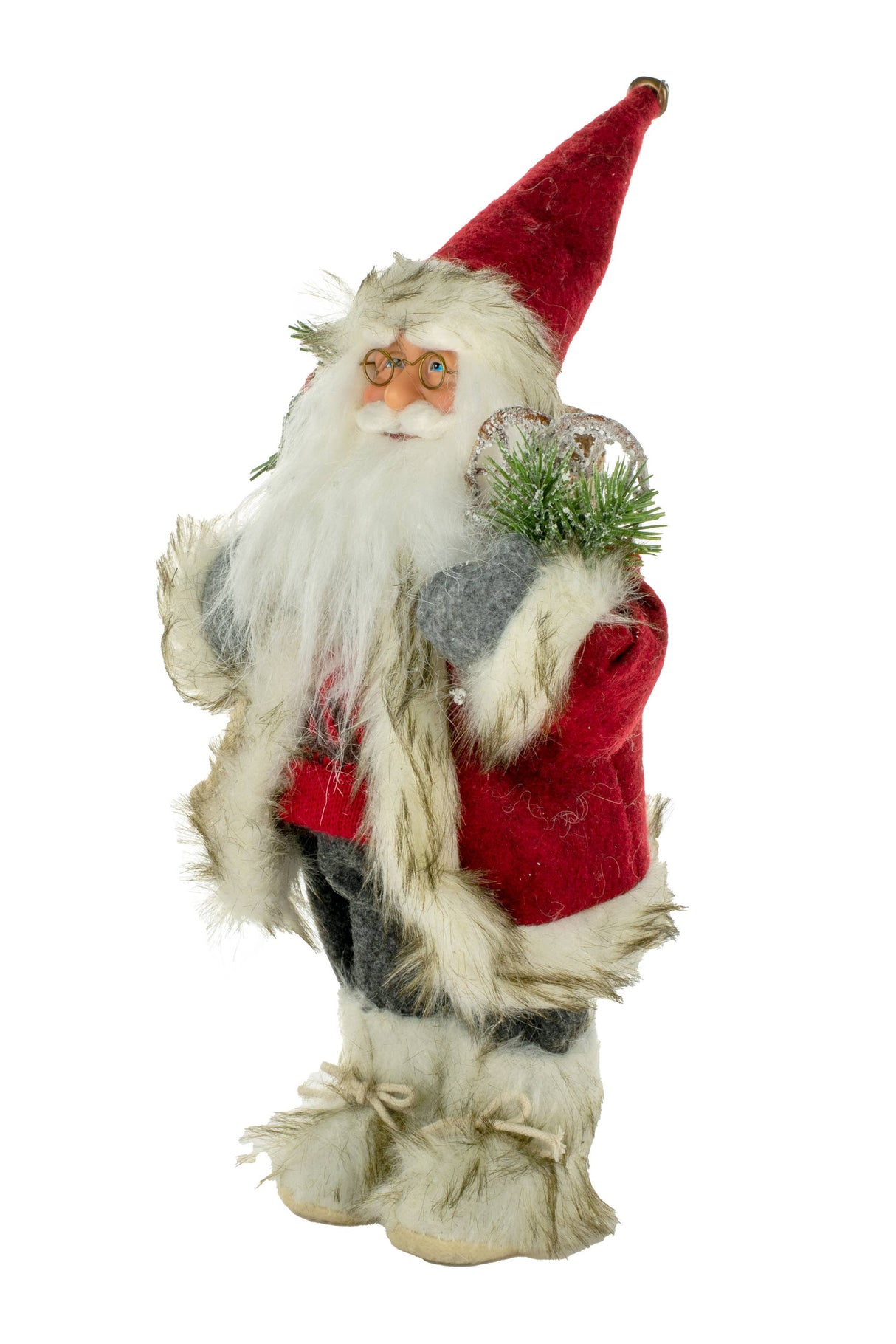 12" Red Cloth Santa Figurine with Fur Coat