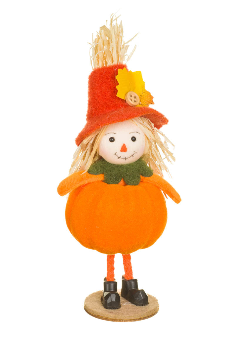 6.5" Orange Fabric Scarecrow Girl Doll with Pumpkin Dress