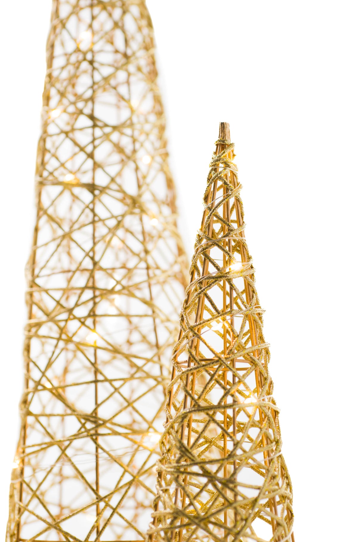 31.5"Cone Gold Wireframe Accent Illuminated Tree Set