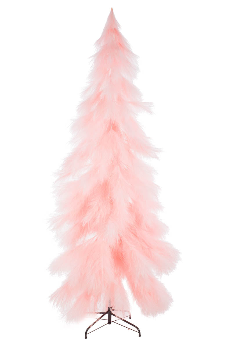 84" Pink Plastic Feather Pine Tree with Metal Base
