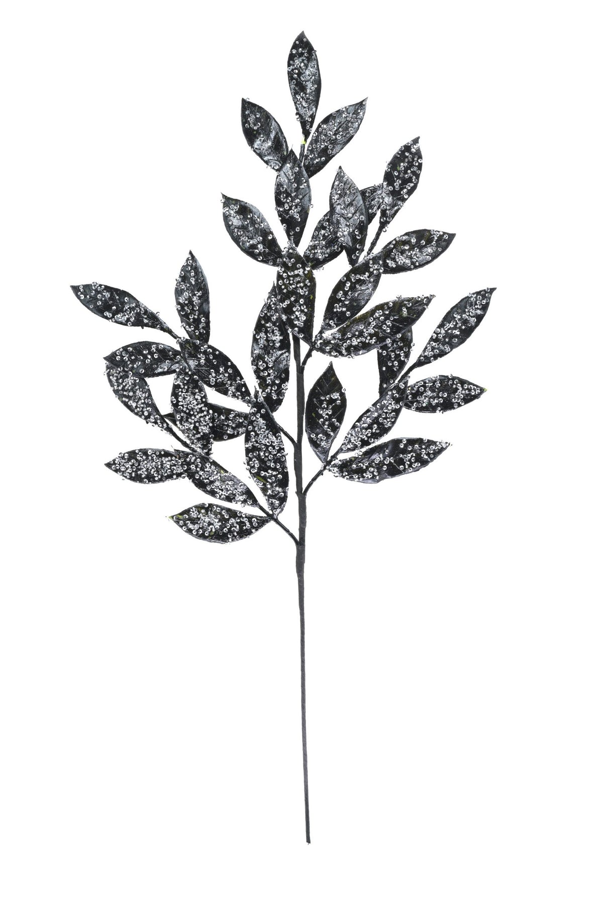 24"Black Leaf Spray with Silver Glitter