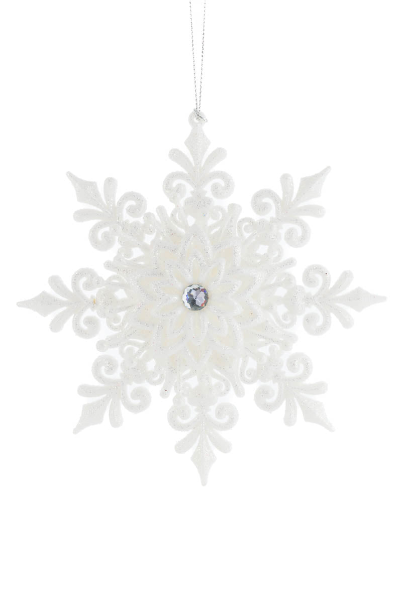 5.5" Hanging Sparkly White Plastic Finial Snowflake Ornament