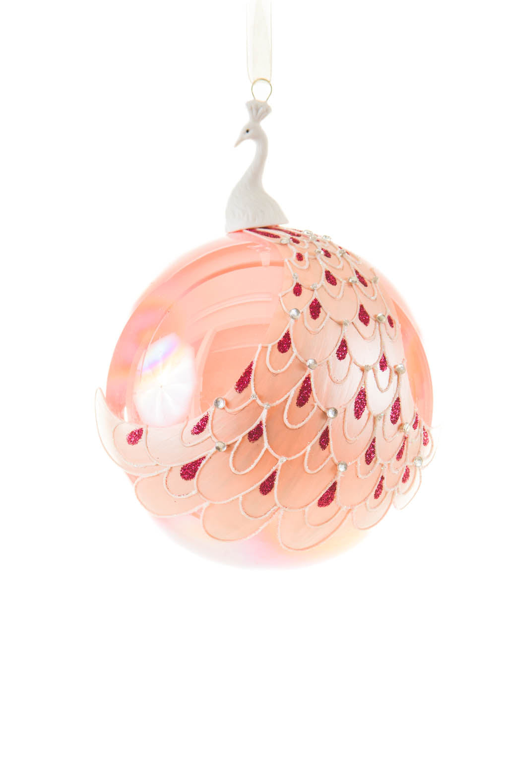 4.3" Hanging Pink Glass Peafowl Ornament