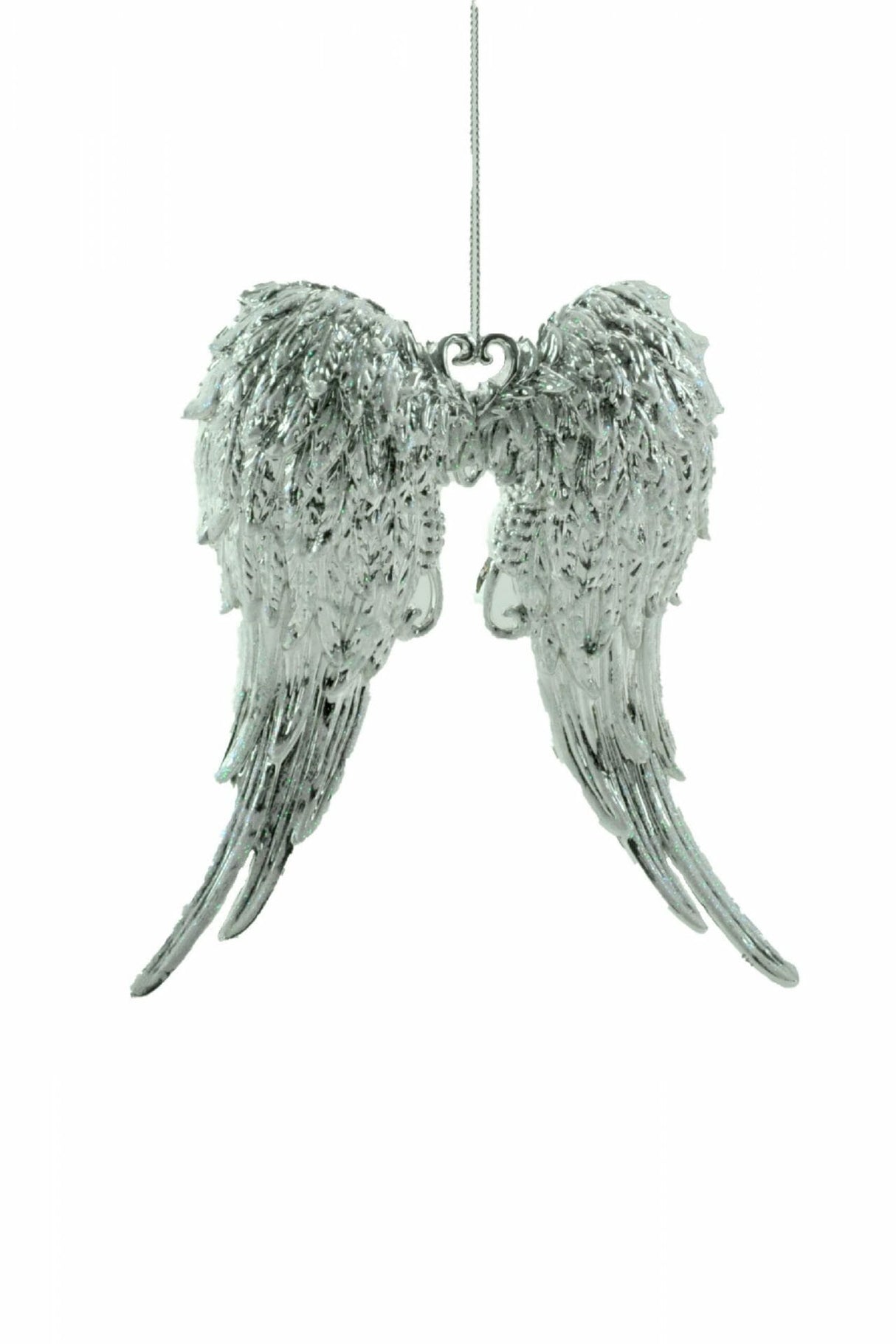 5.5" Frozen Hanging Silver Angel Wings Ornament with Glitter