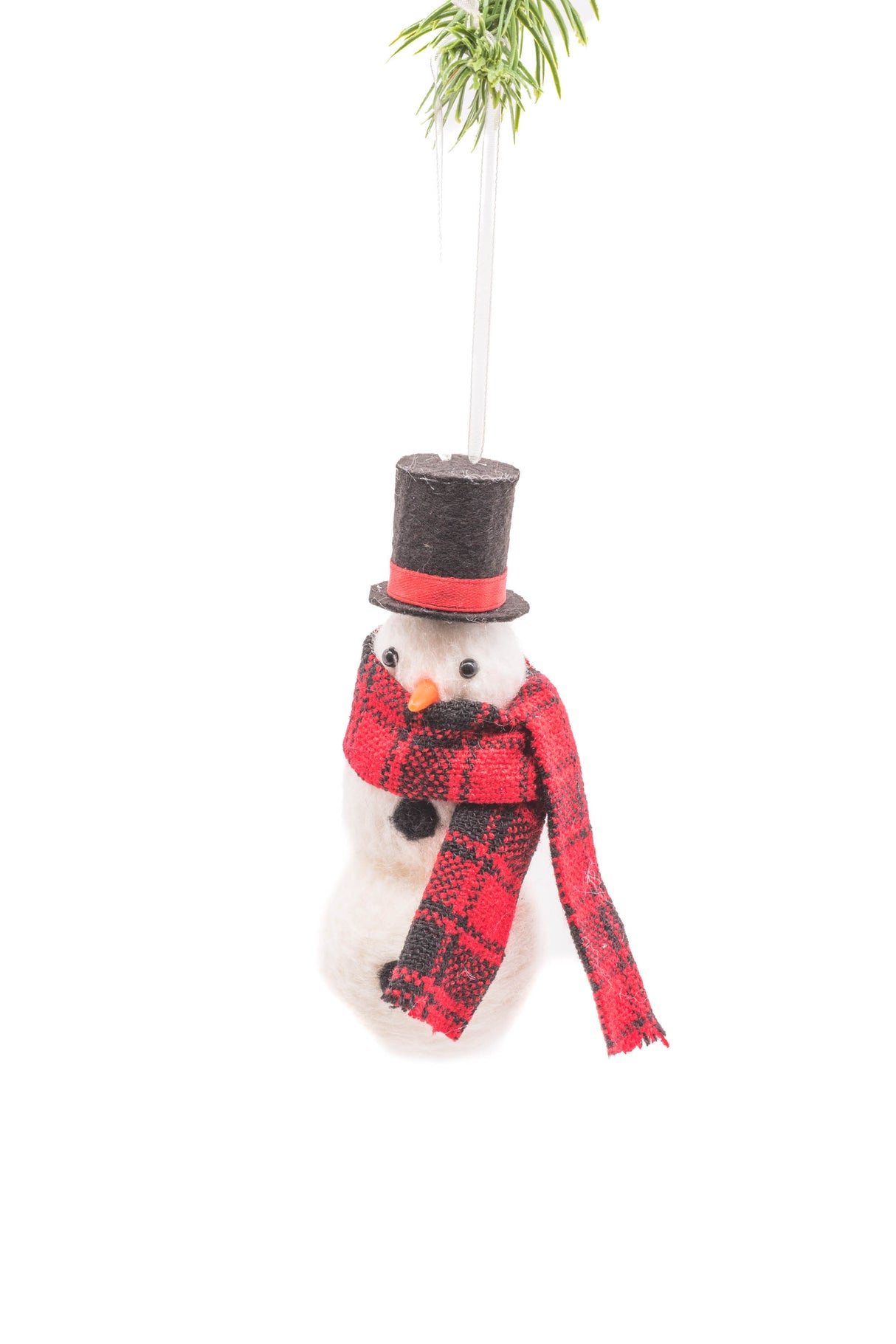 5" Hanging White Polylon Dapper Snowman Ornament with Top Hat