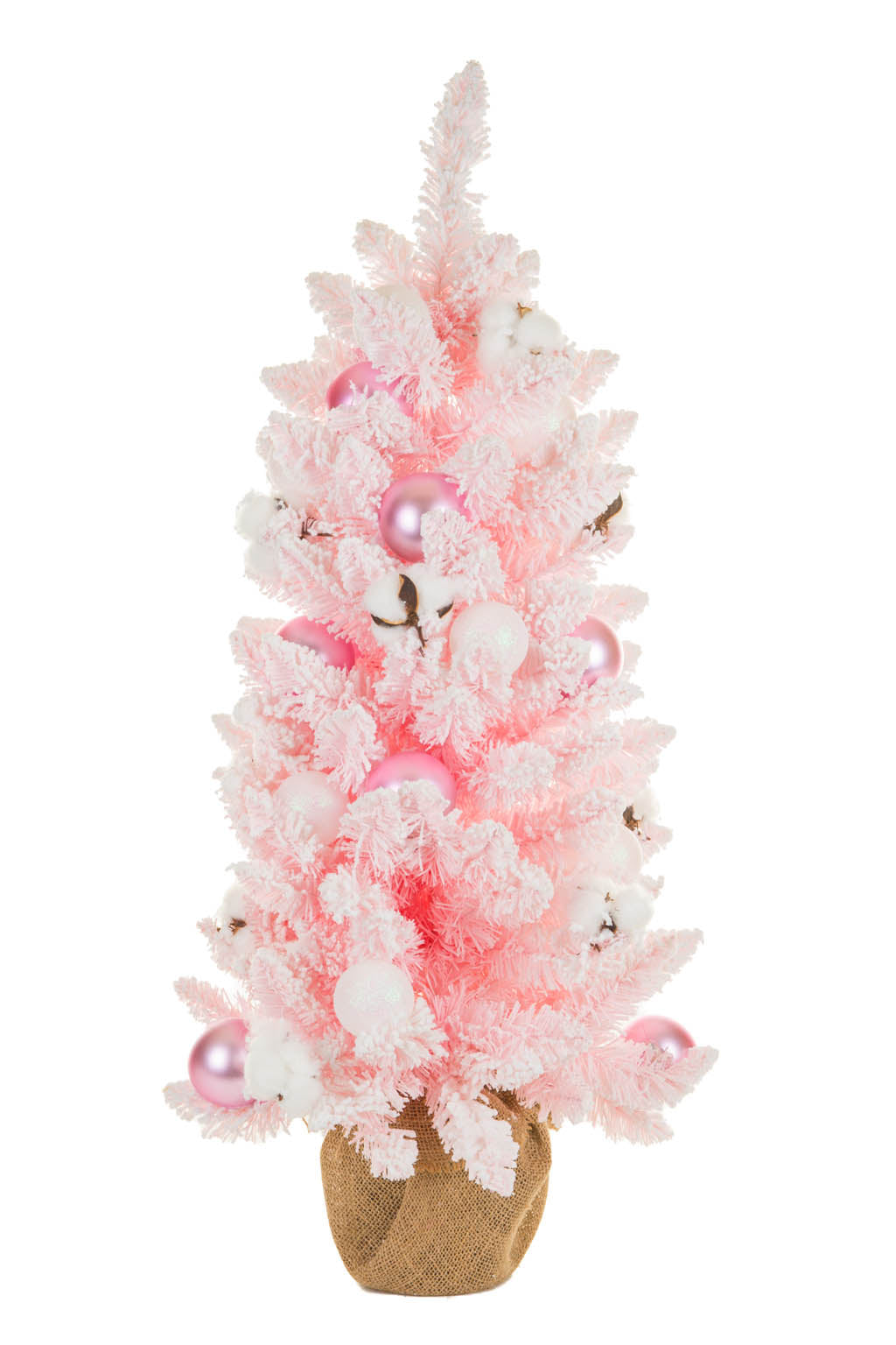36" White and Pink Pvc Christmas Tree with Ornaments and Cotton Buds