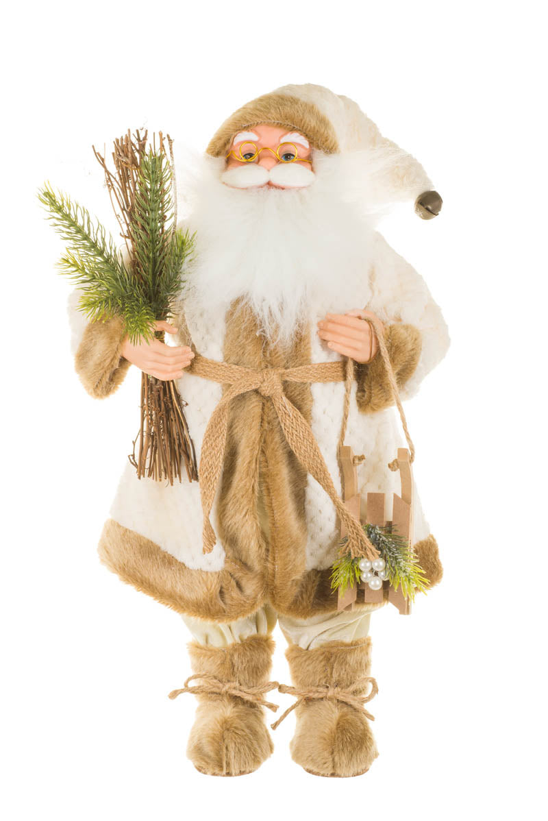 24" White and Green Fabric Santa Figurine with Sleigh