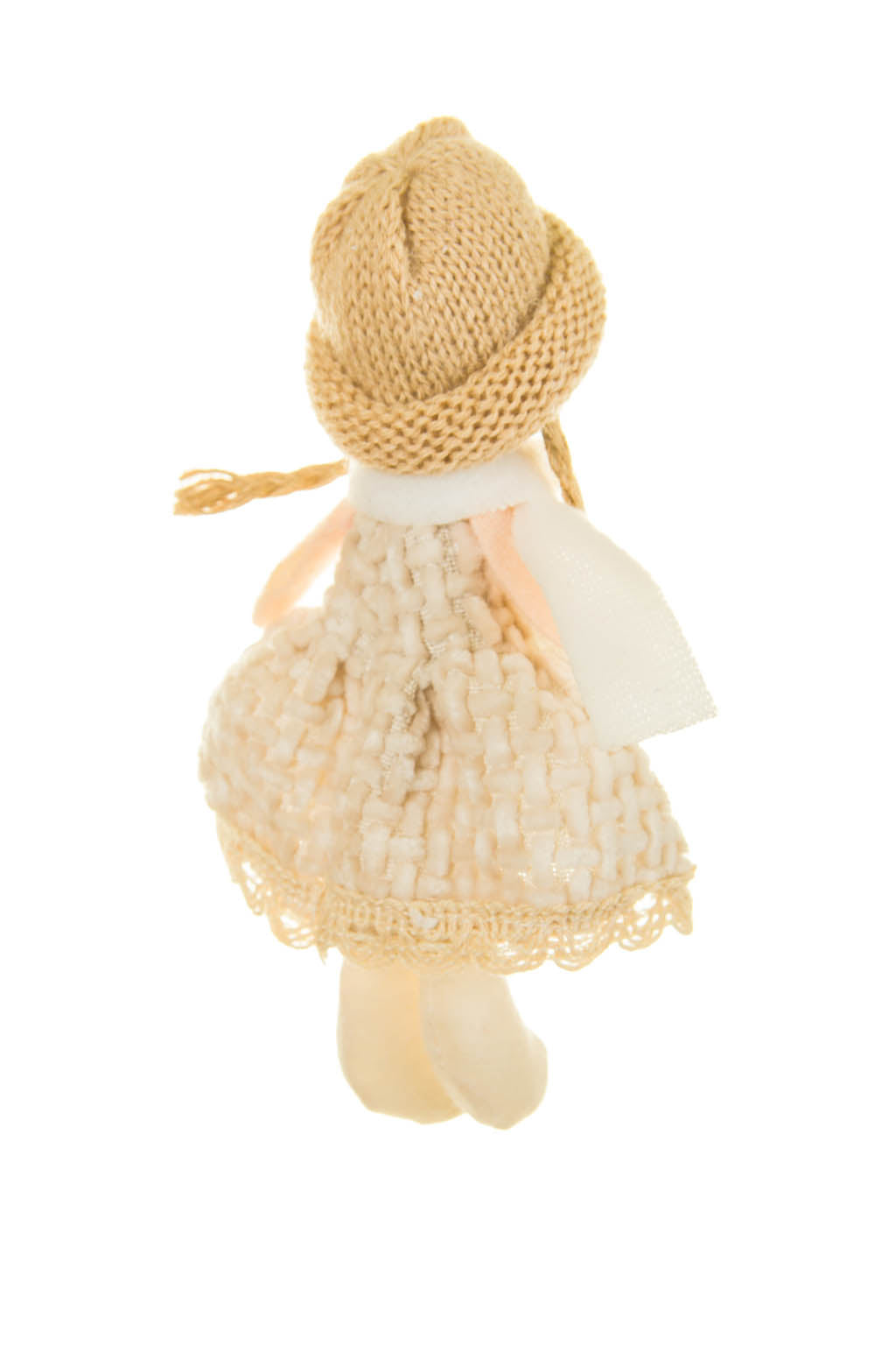 5.5" Hanging Beige and Brown Cloth Pigtail Girl Ornament with Dress
