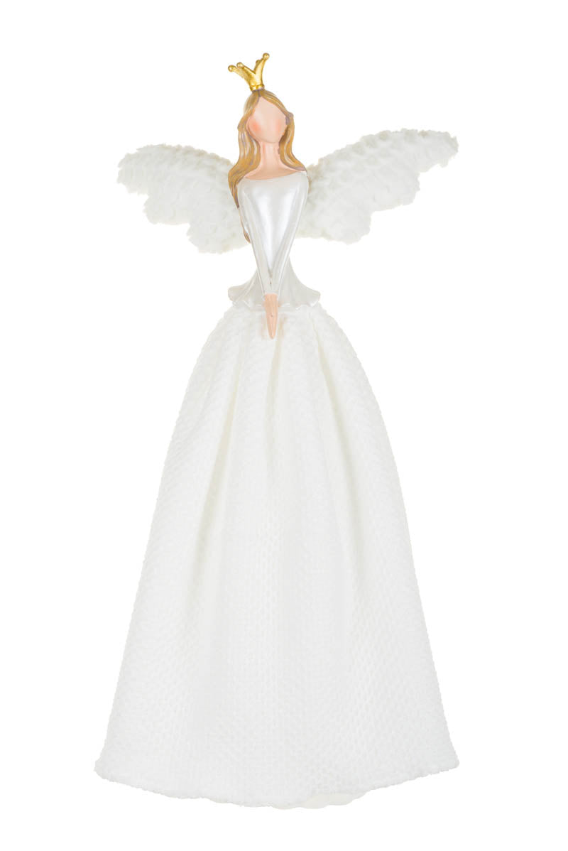 19.25" White Poly Demure Angel Warm White LED Tree Topper with Fluffy Wings