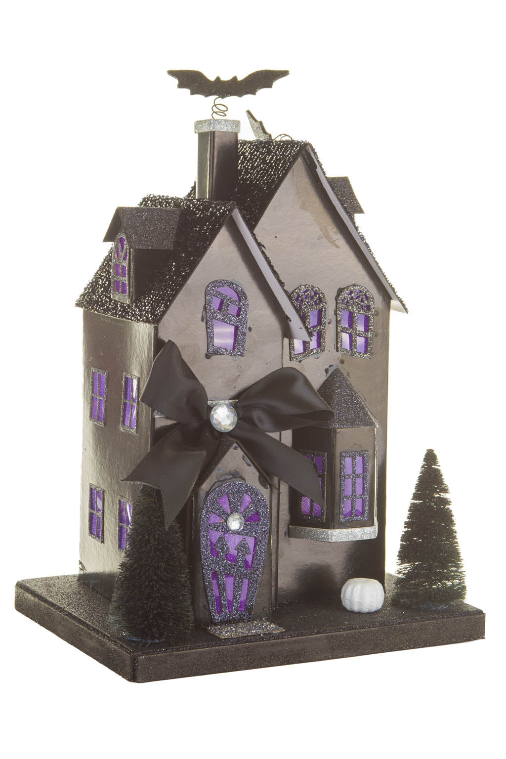 12" Black and Purple Cardboard LED Haunted House