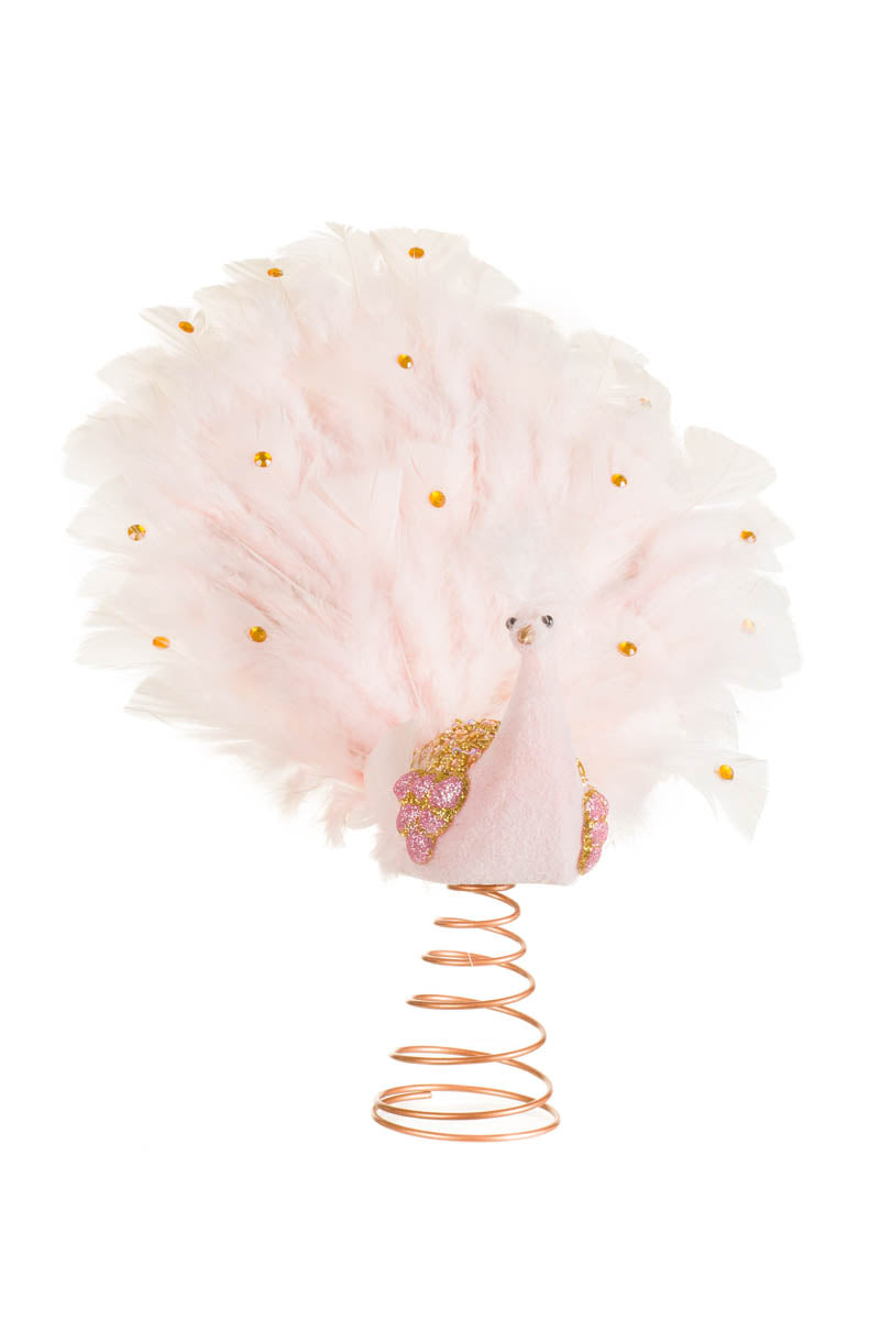 13.5" Baby Pink Feathered Peacock Tree Topper