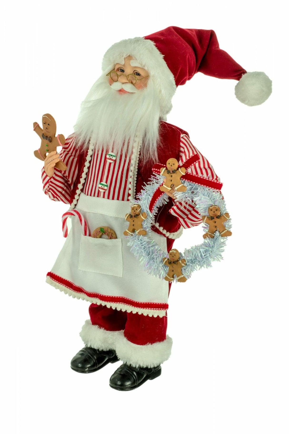 16" Red and White Cloth Baking Santa Claus Figurine with Plate of Sweets