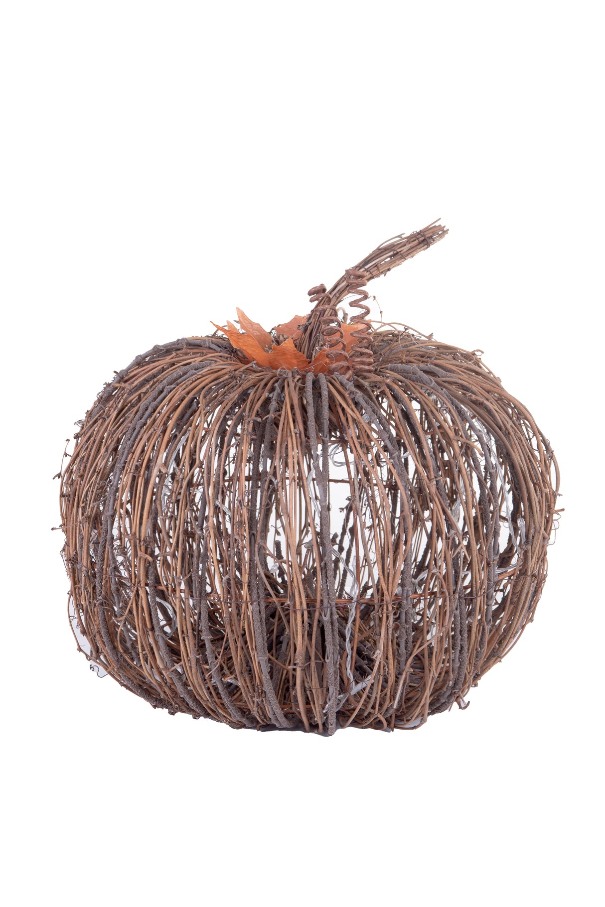 10.5" Sitting Umber Wood Stick Pumpkin Warm White LED Display