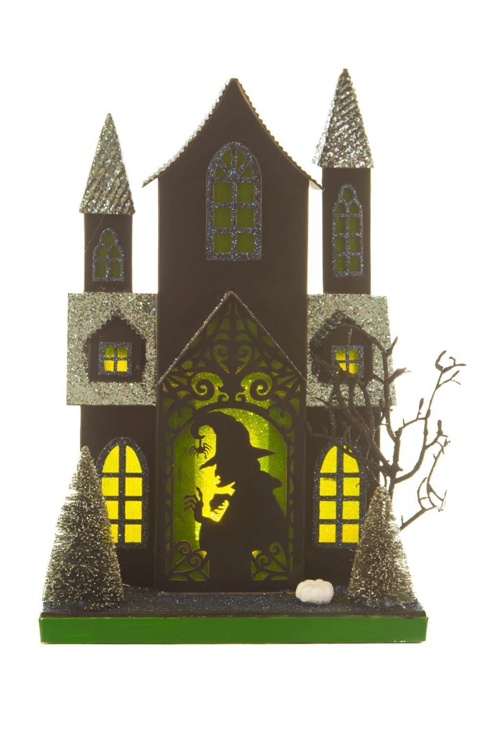 12" Black and Green Cardboard LED Haunted House