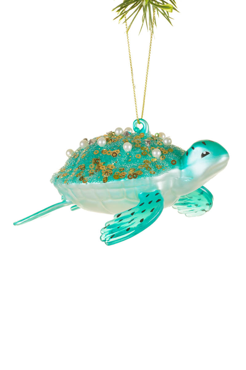 4.5" Hangable Sea Green Glass Sea Turtle Ornament