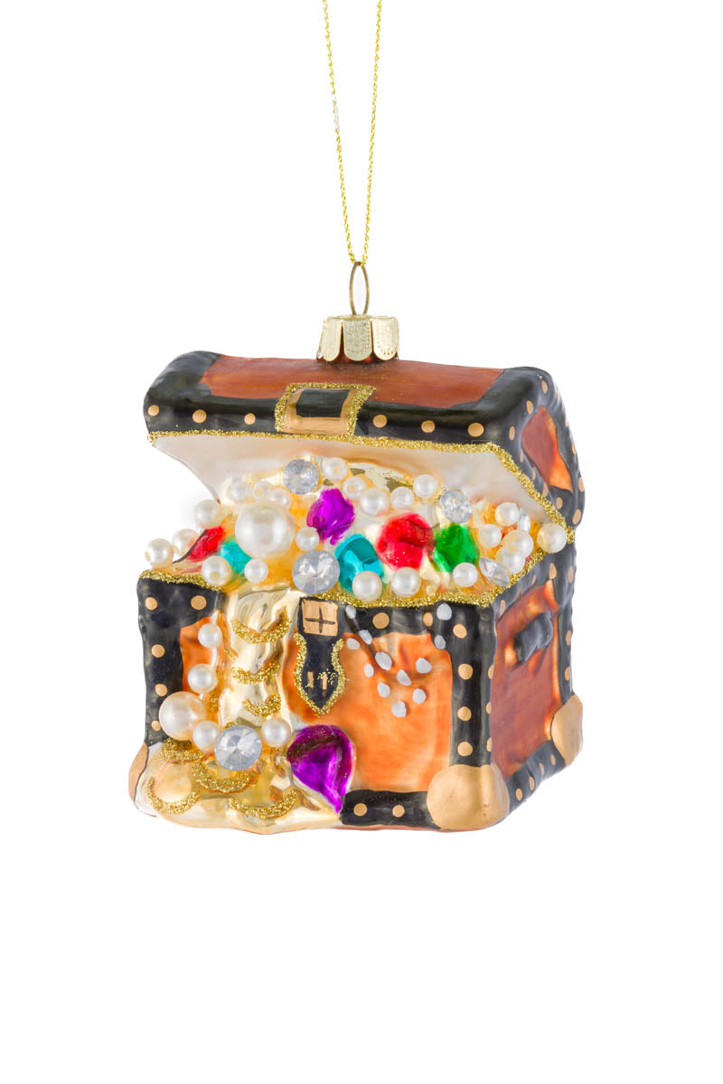 3.25" Hanging Bronze Glass Treasure Chest Ornament