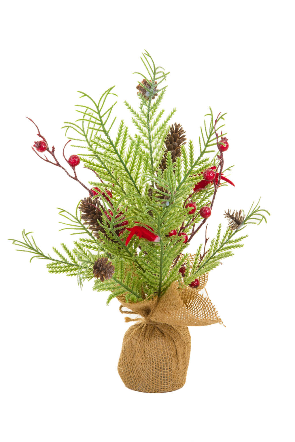 14"Green and Red Pvc Christmas Tree with Cardinals and Berries
