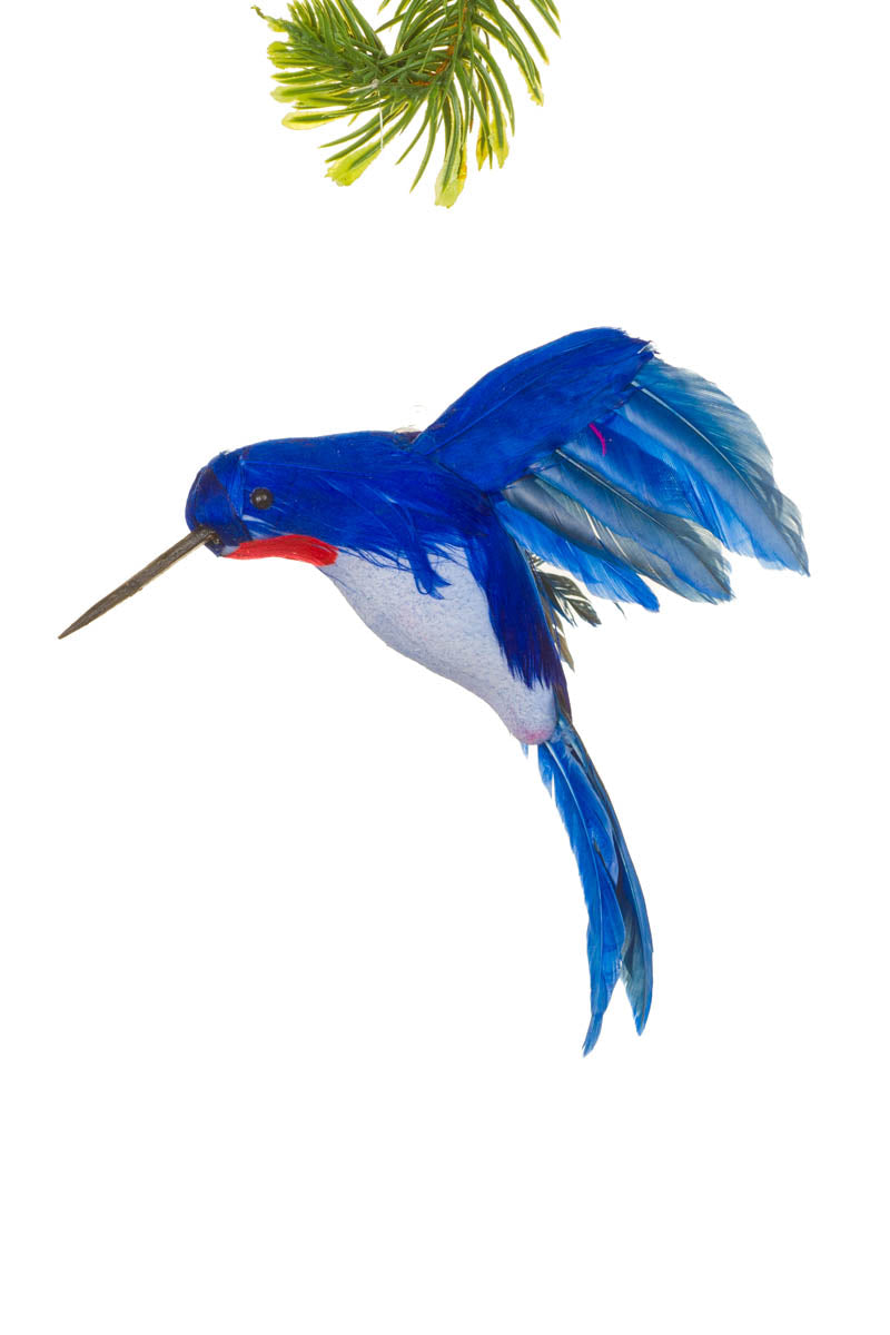 5" Blue Feathered Hummingbird Ornament