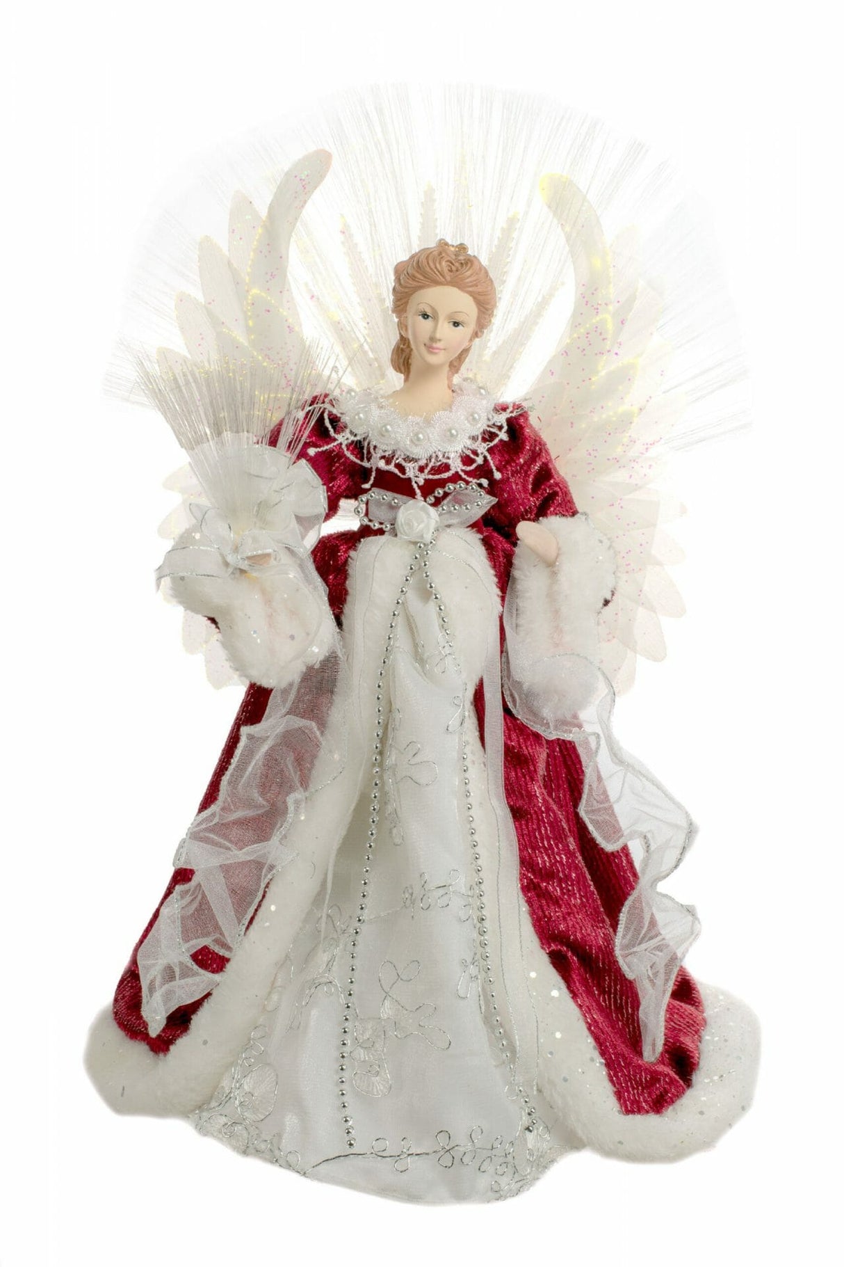 18" Red and White Cloth Large Modern Fiber Optic Angel Tree Topper