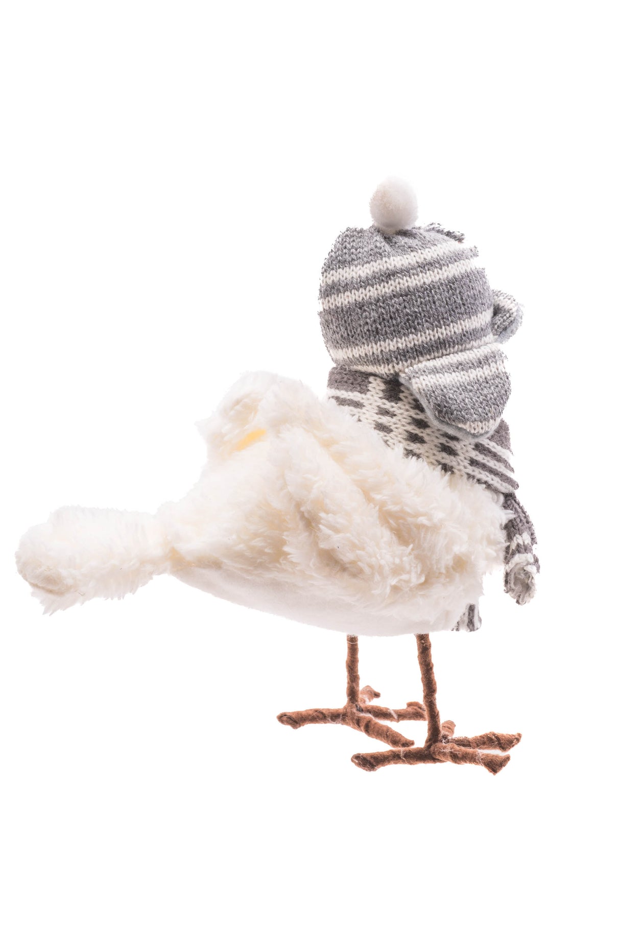 7.5" Cozy Hanging Plaid Gray and White Cloth Bird Ornament