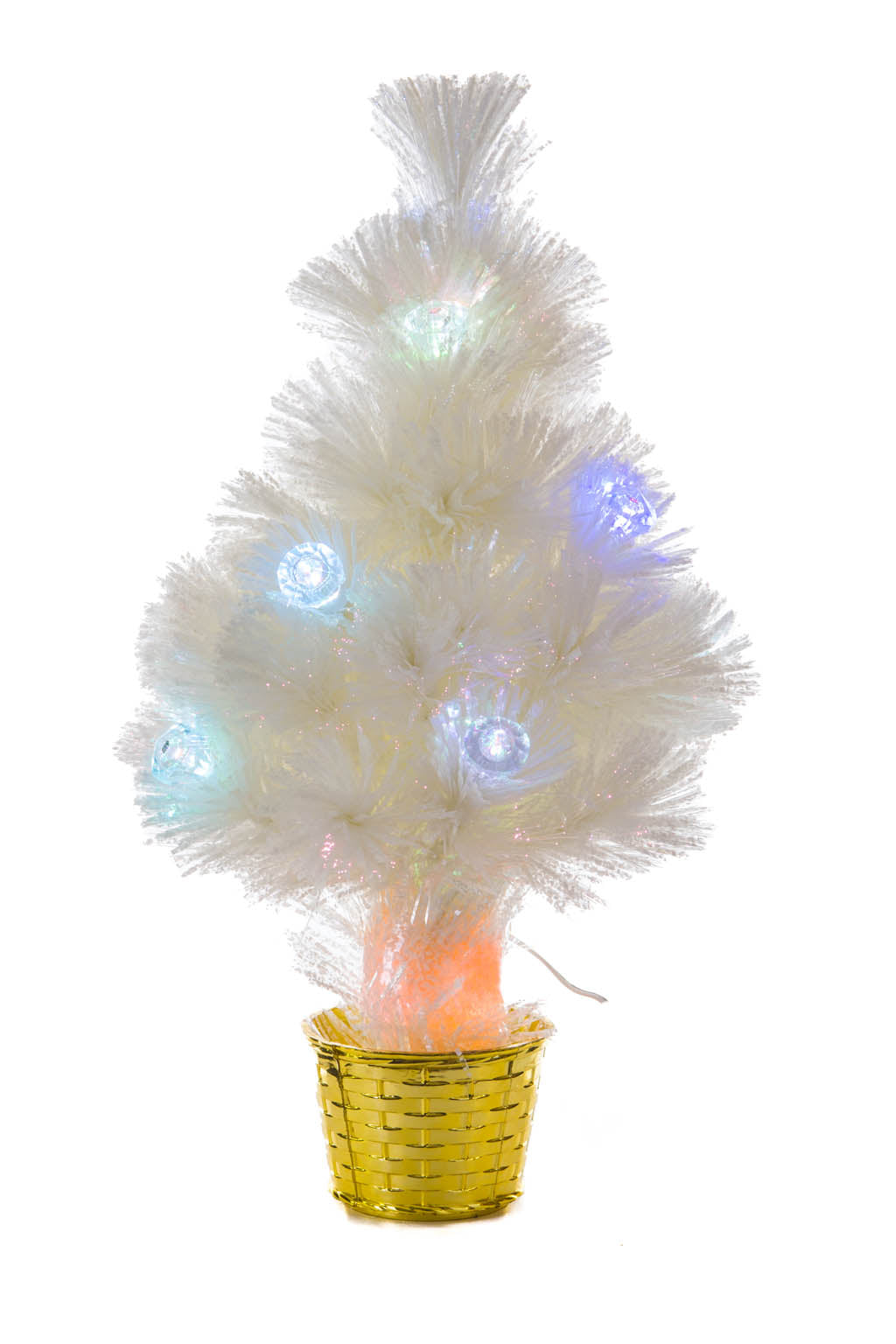 16.75" Dotted White Pvc Color Change LED Christmas Tree with Gold Basket