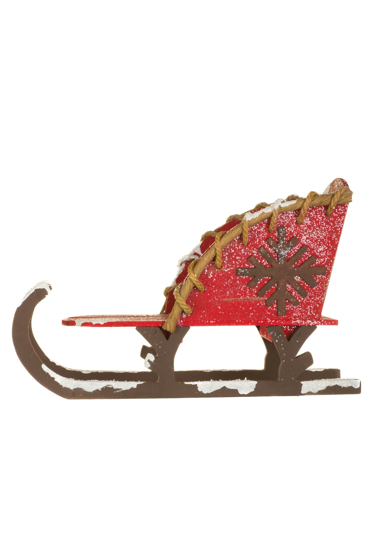 12.25" Red Wooden Well-Loved Snowy Sleigh