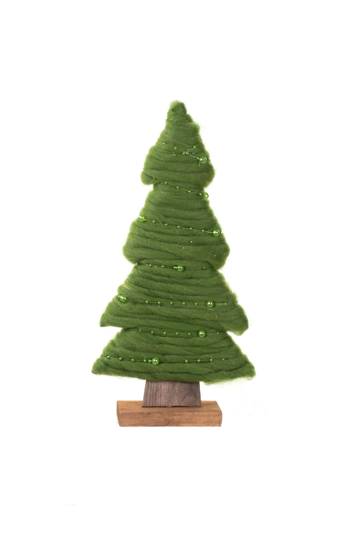 12.25" Green Wool Flat Tree with Pearls