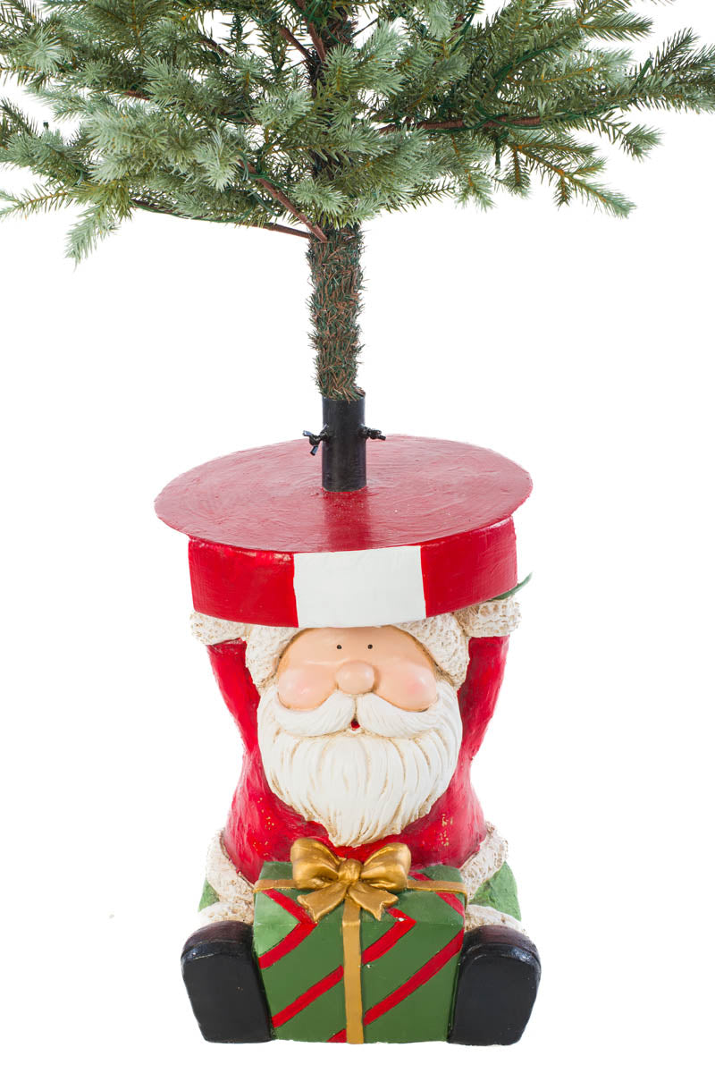 22" Red Plaster Fiberglass Toon Santa Christmas Tree Stand with Gift Box