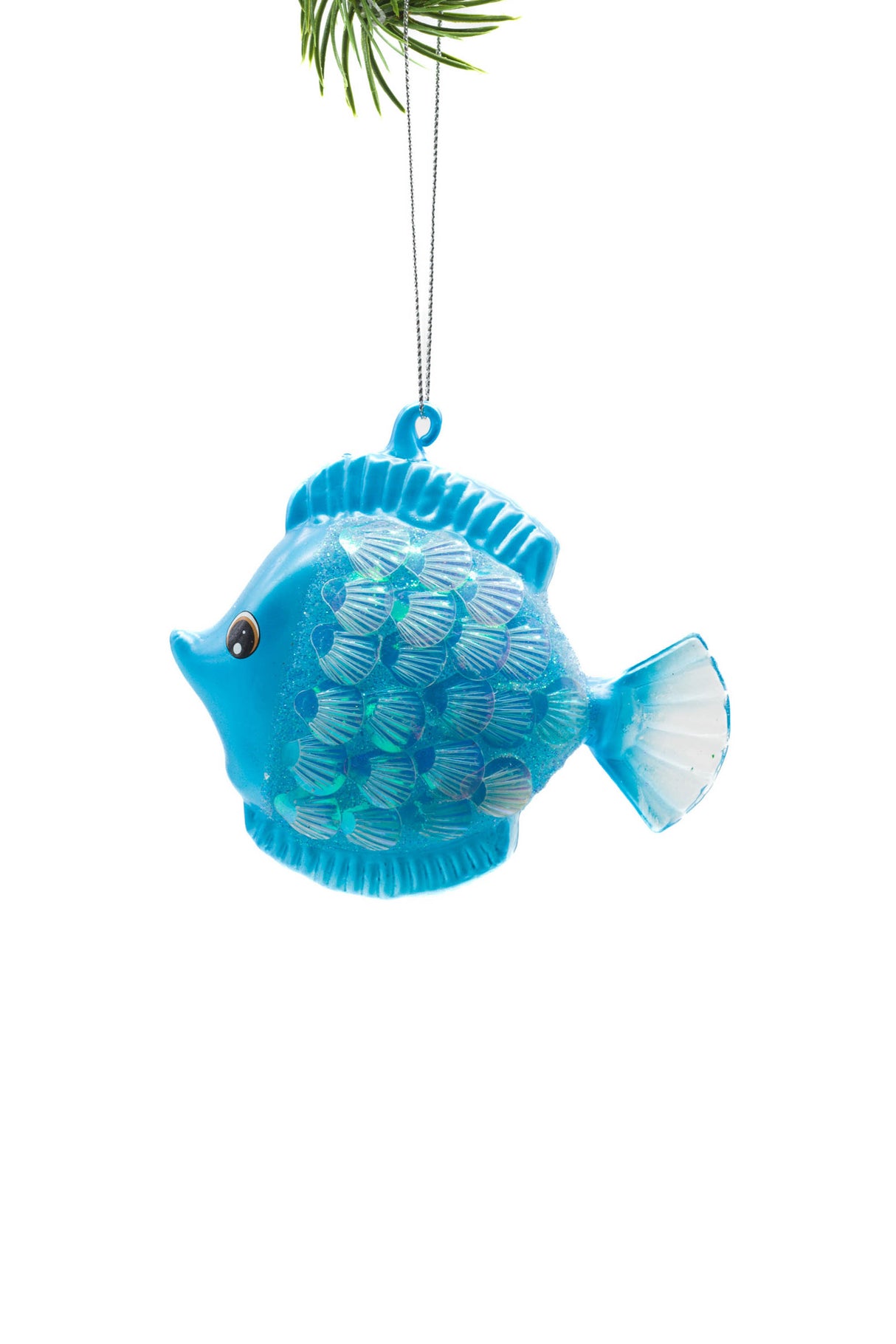 4.5" Hanging Blue Glass Friendly Fish Ornament with Iridescent Scales