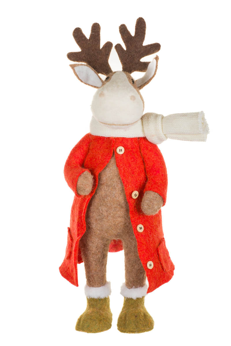 22.5" Red Fleece Moose Figurine with Winter Coat