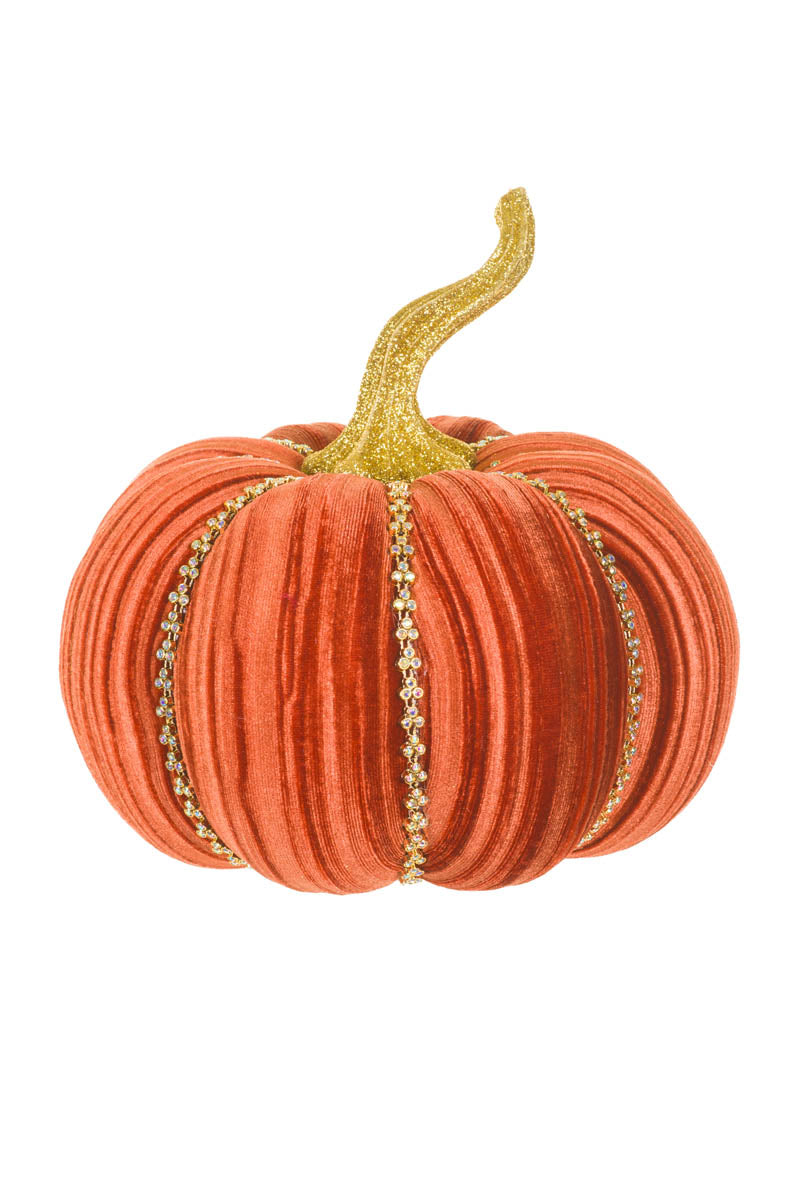 7.825" Glossy Orange Velveteen Pumpkin Accent