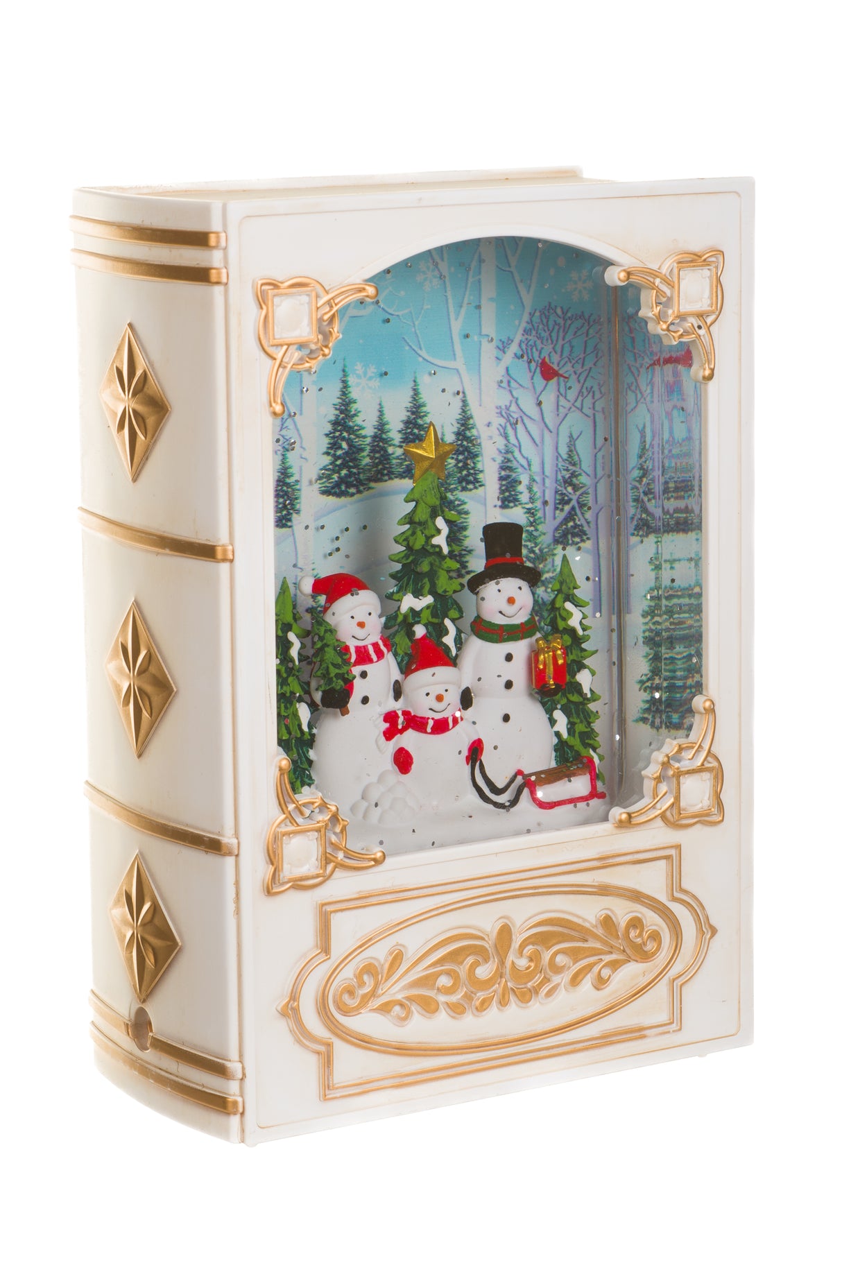 7.5" Musical White Glass Bookend LED Snow Globe with Snowman Family