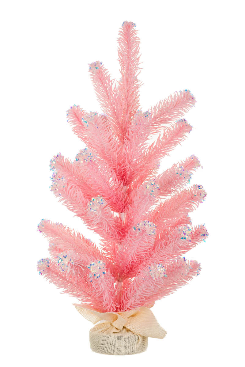 24" Frosted Sparkly Pink Plastic Concolor Fir Table Top Tree with Cement Base