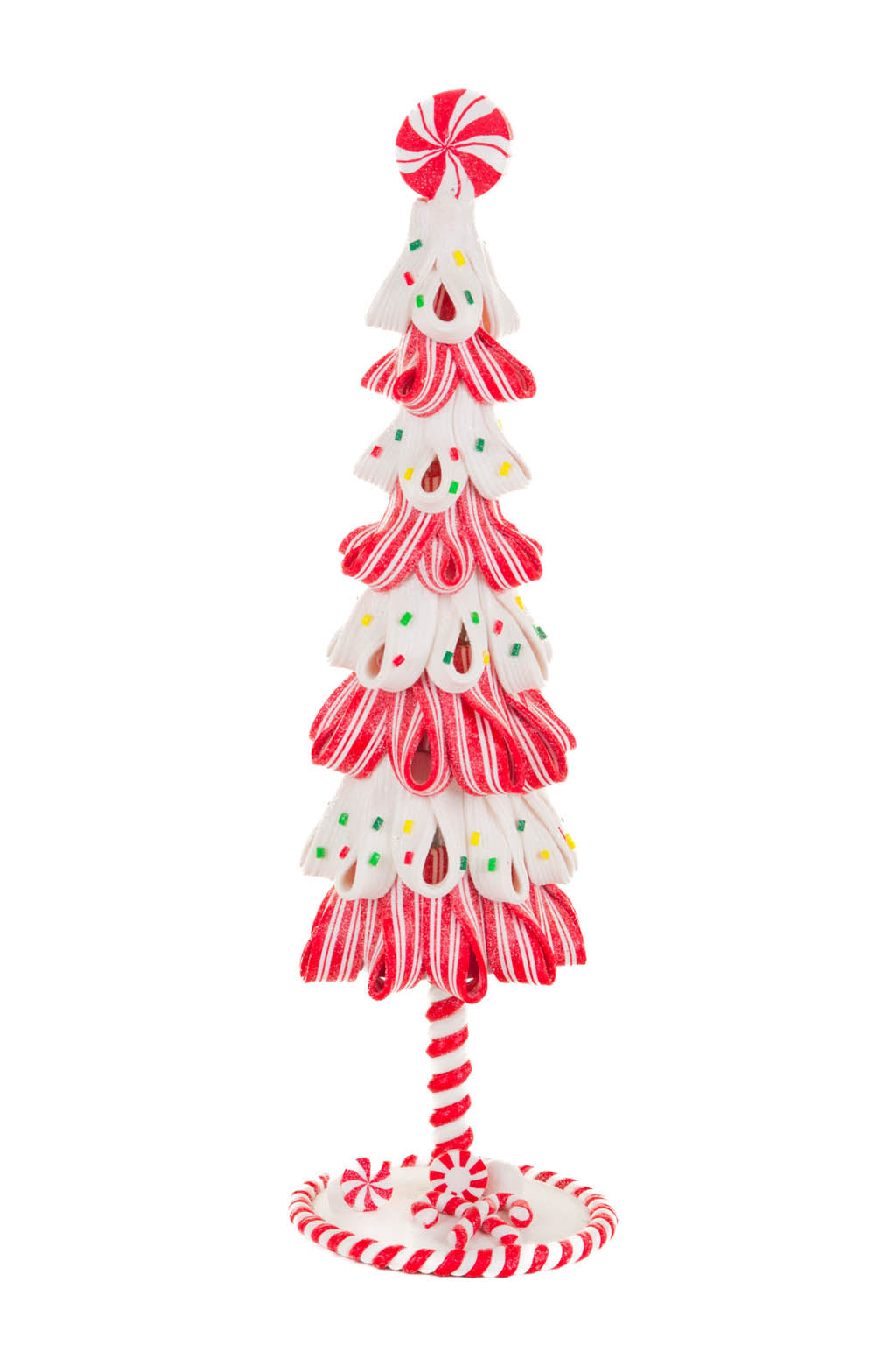 13.75" Candycane Red and White Metal Christmas Tree Display