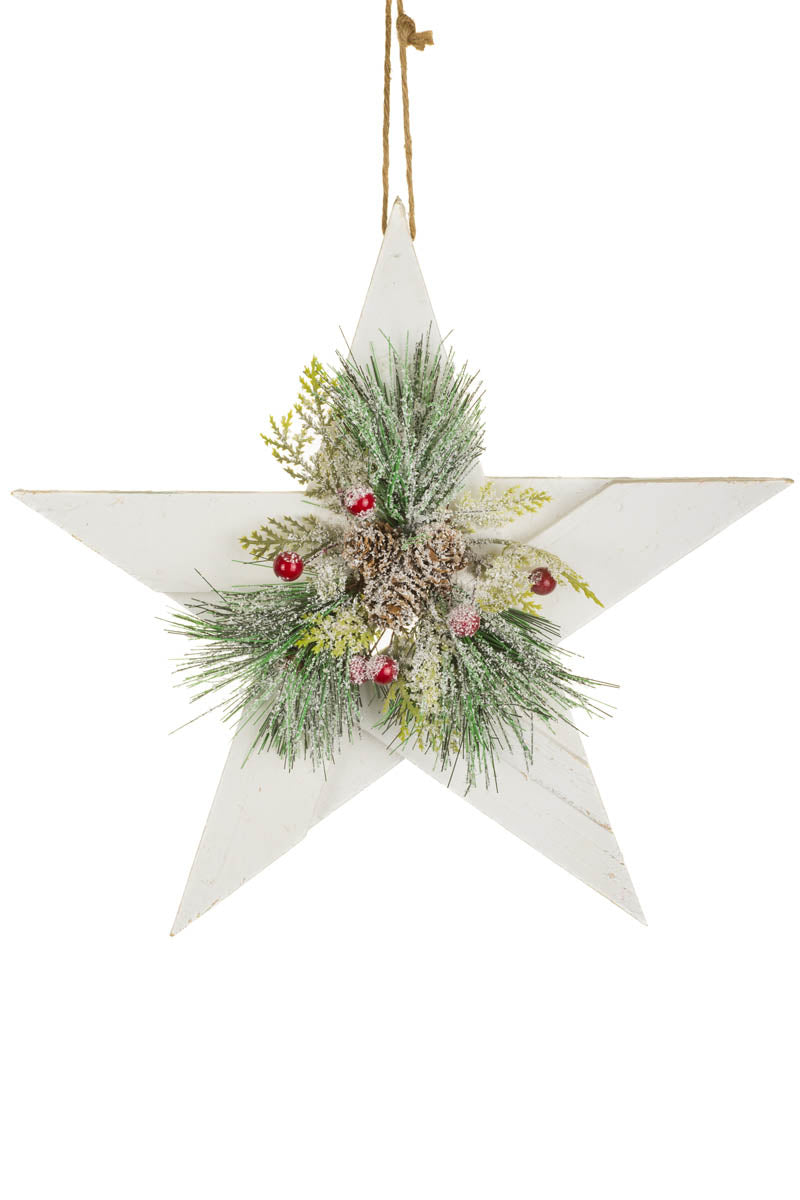 12.5" Frosted White Wooden Star Hanging Accent