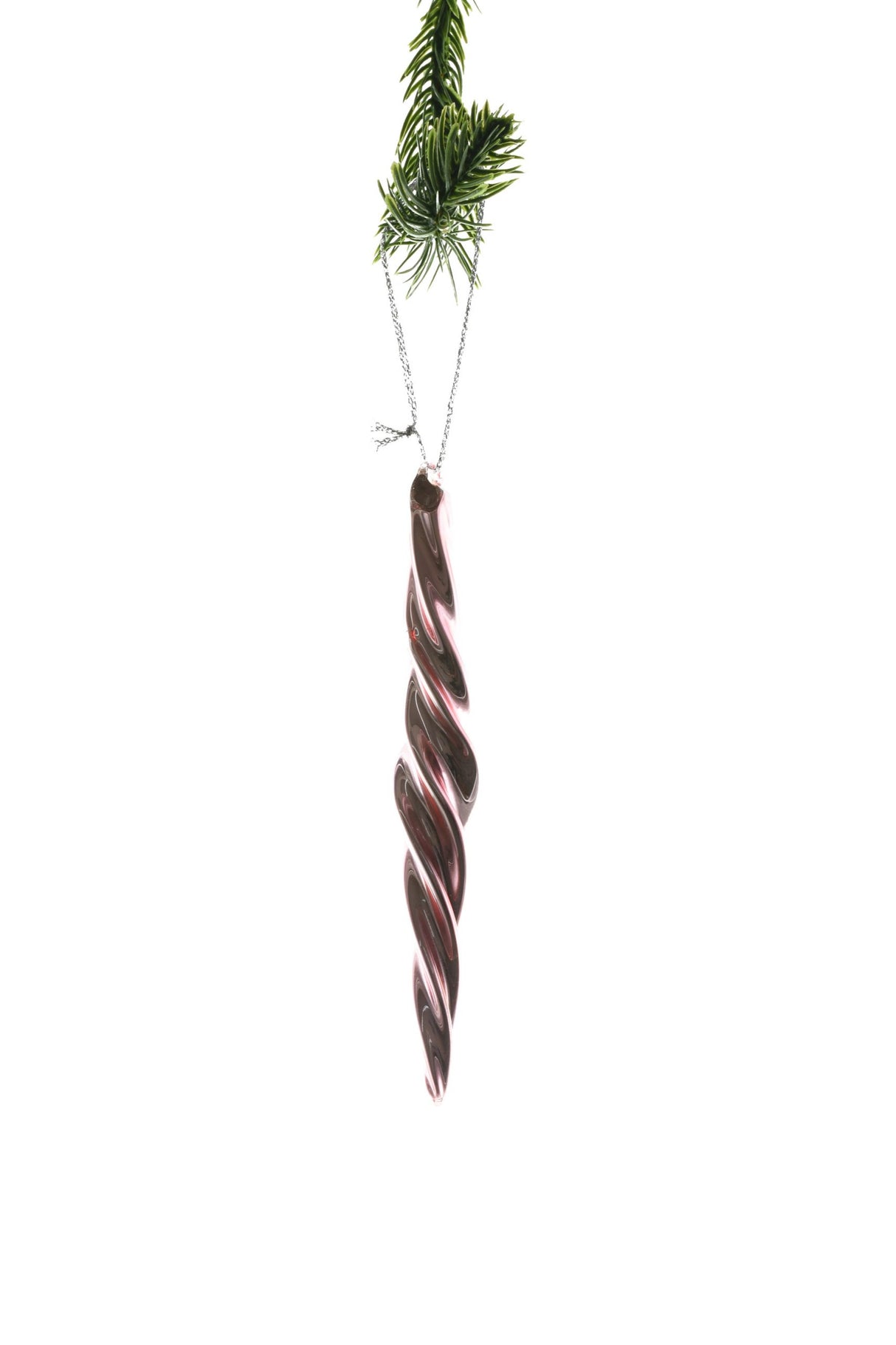 6.5" Hanging Pink Glass Spiral Finial Ornament