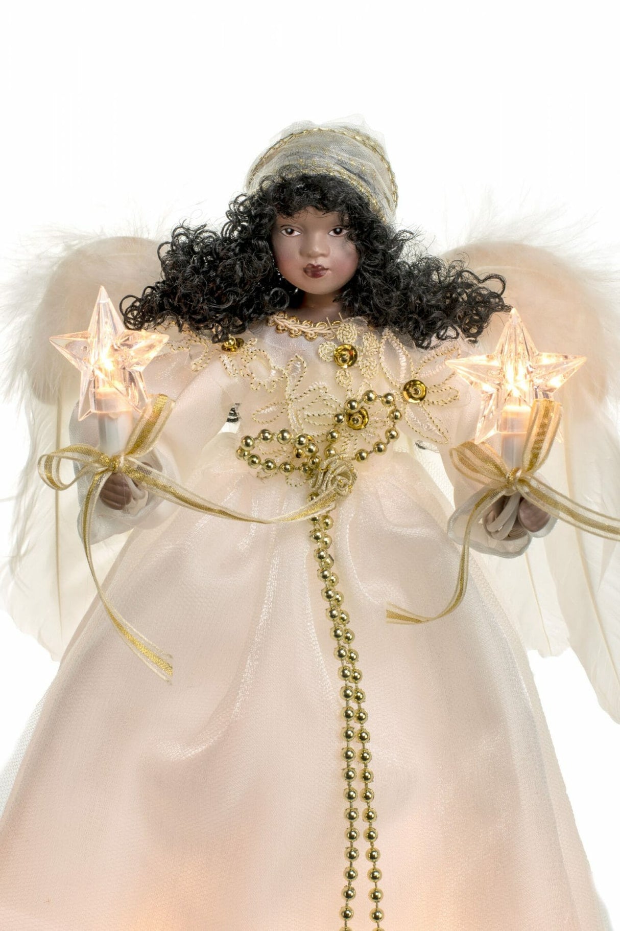 12" Ivory Cloth African 10-Light Angel Tree Topper