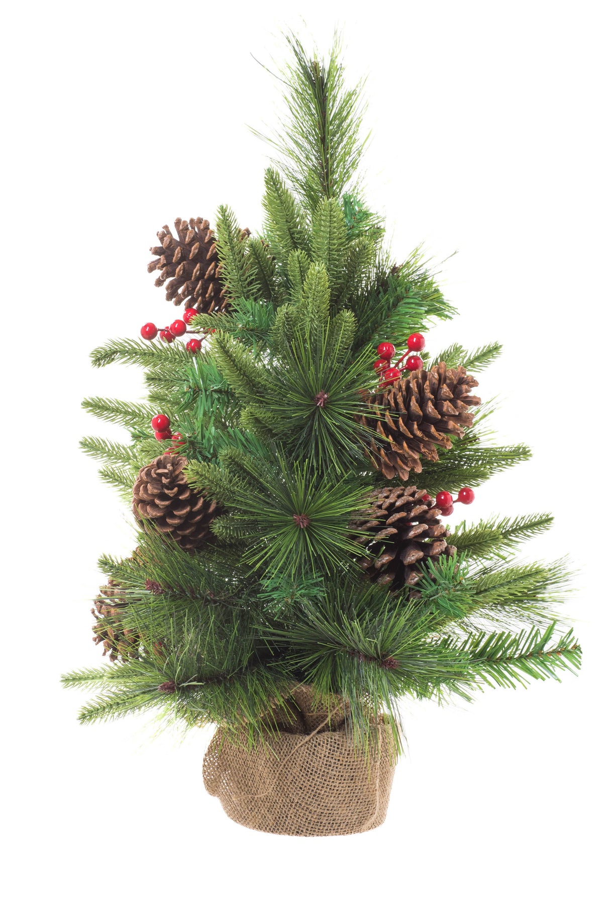 24" Green Pvc Mixed Pine Table Top Trees with Pinecones