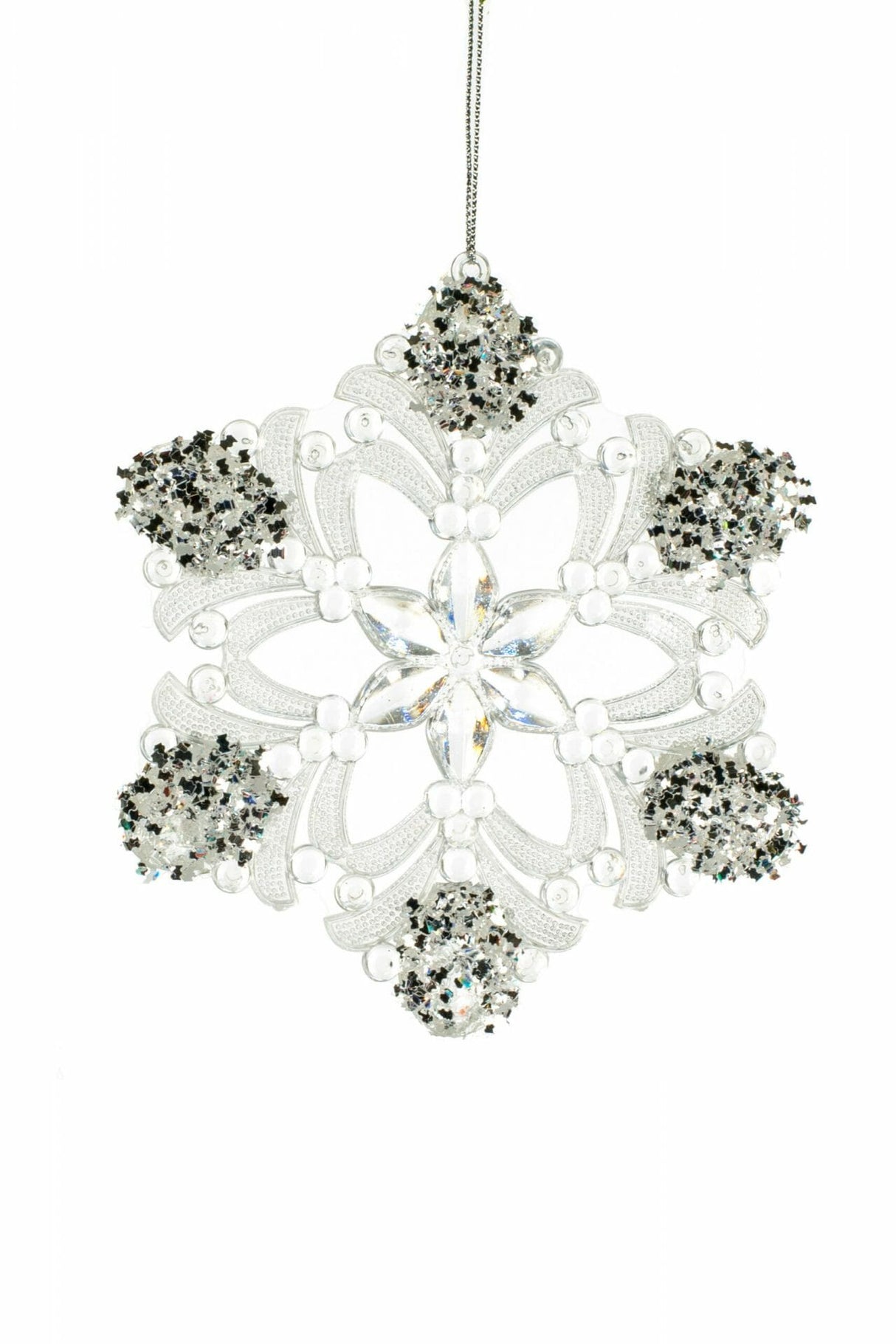 5" Hanging Clear and Silver Acrylic Flower Ornament