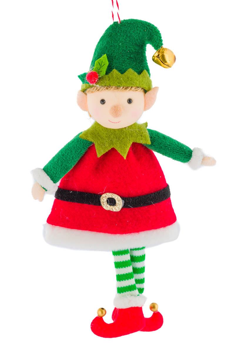 7.5" Hanging Red and Green Fabric Elf Boy Doll