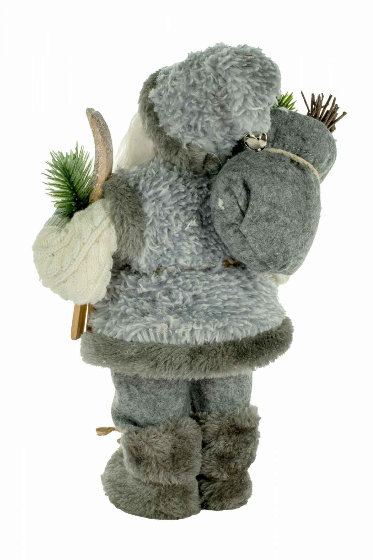 12" Gray Cloth Winter Santa Figurine with Skis