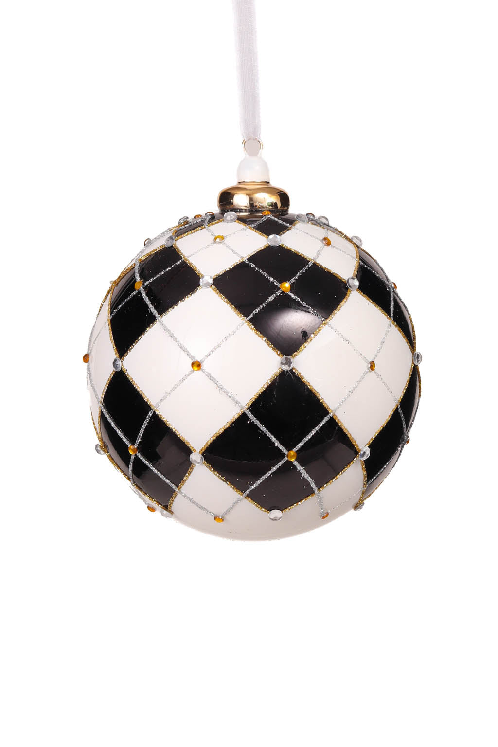 4.3" Hanging Geometric White and Black Porcelain Ball Ornament