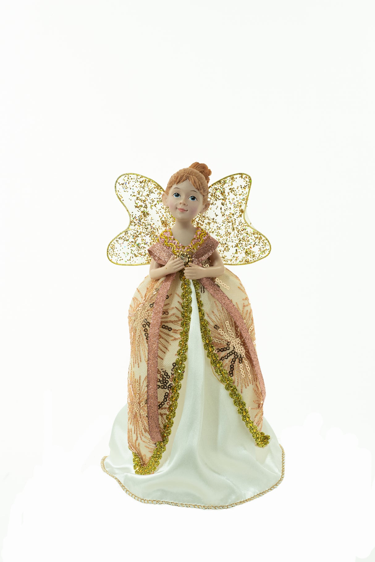 10" Striped Pink and White Cloth Fairy Figurine with Angel Wings