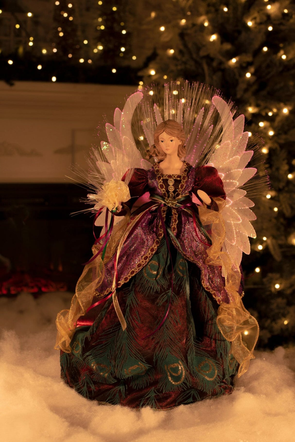 18" Rainbow Cloth Large Modern Fiber Optic Angel Tree Topper