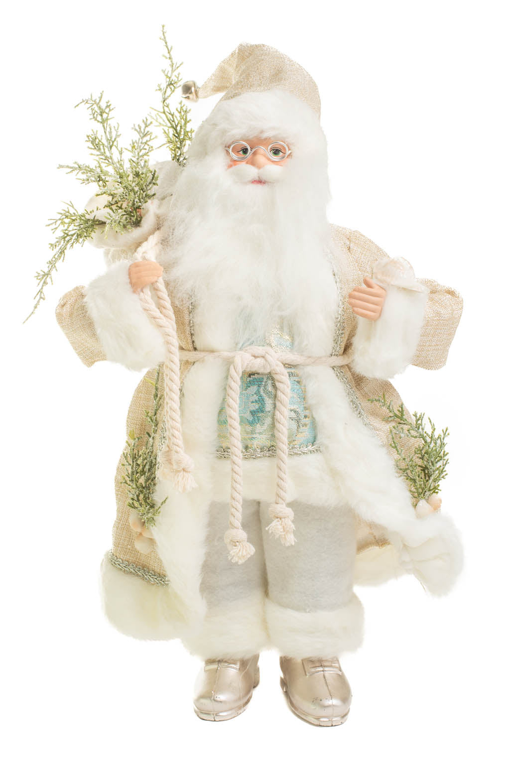 19" Cream and Ivory Polyester Santa Claus Figurine with Sea Shells