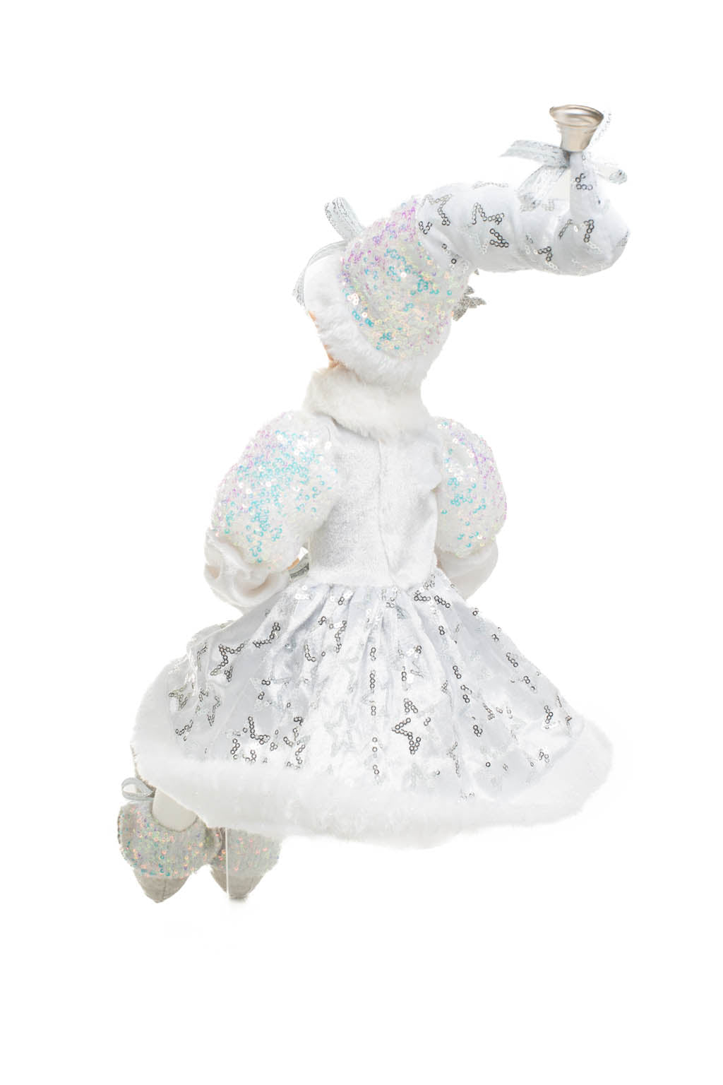 24" Sitting Sequin Platinum Polyester Smug Elf Doll with Star Coat