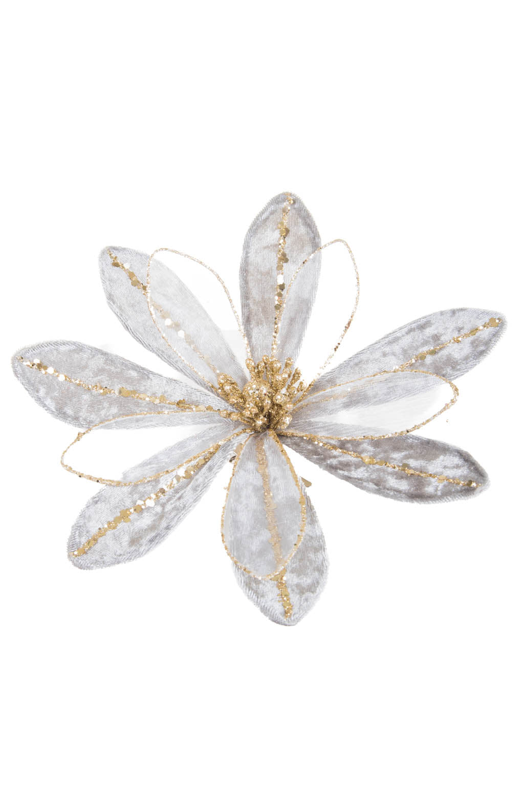 7.85" Gray and Gold Cloth Gardenia Tree Pick
